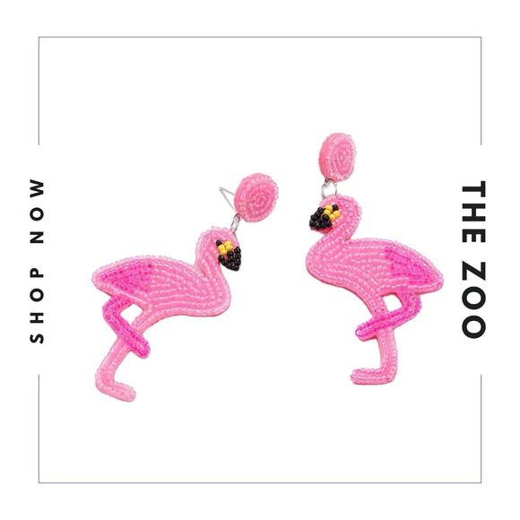 Beaded Flamingo Earrings - Picture 1 of 1